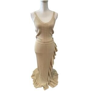 House of Harlow 1960 Revolve Metallic Sand Ruffled Skirt Set M